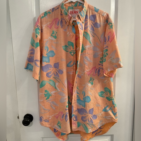 Jams World Vintage Peach Floral Button Down Pocket Shirt Large - Picture 3 of 6